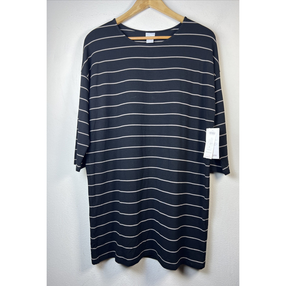 Chico’s women's 1 medium Stripe Wedge Tunic Black beige 3/4 Slv classic NWT
